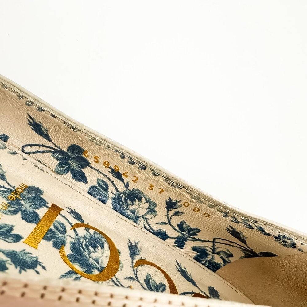 Gucci Hills Ballet Flat White Rose Gold Size 37, 7 Cap Toe GG Logo Leather - Picture 11 of 12